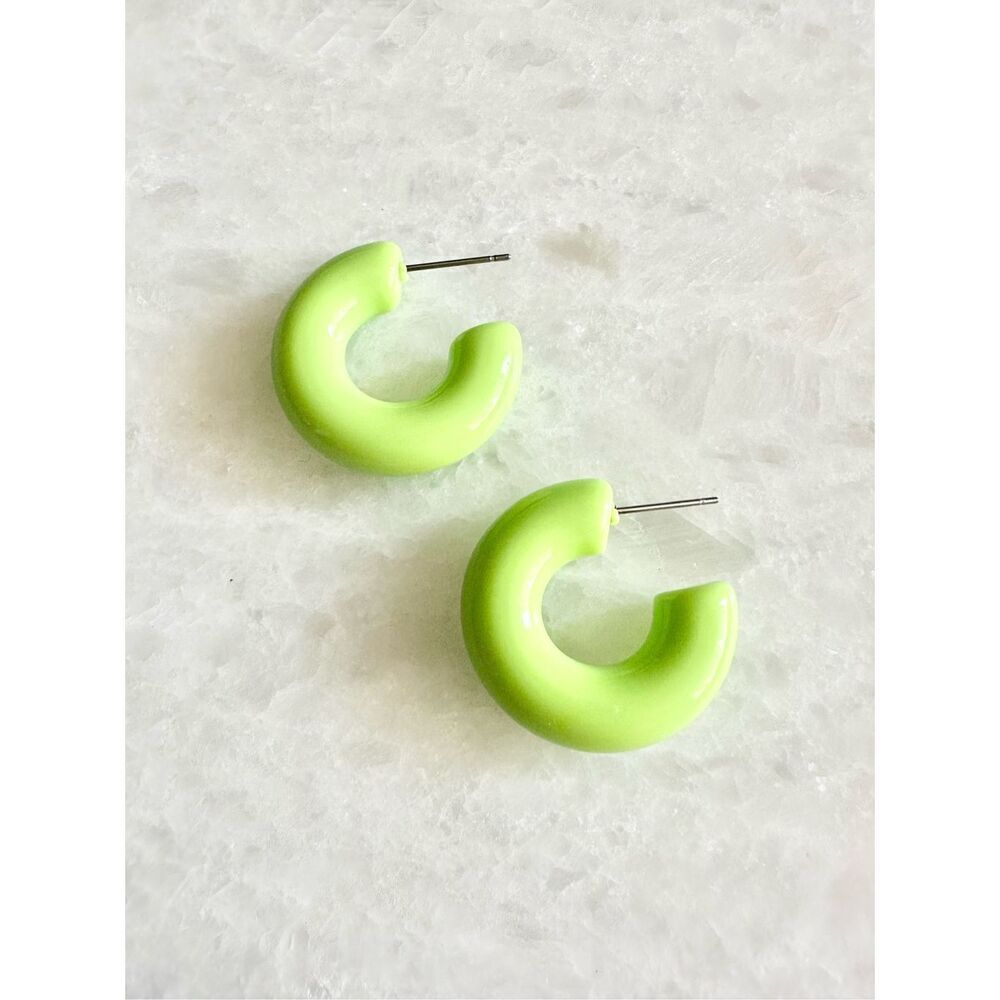 Lime green hoop dangle earrings